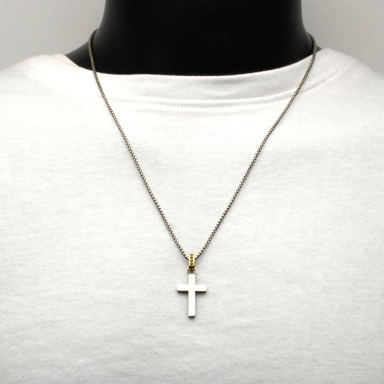 Men's Sterling Silver Cross Pendant with Black Spinel & Gold IP Bail