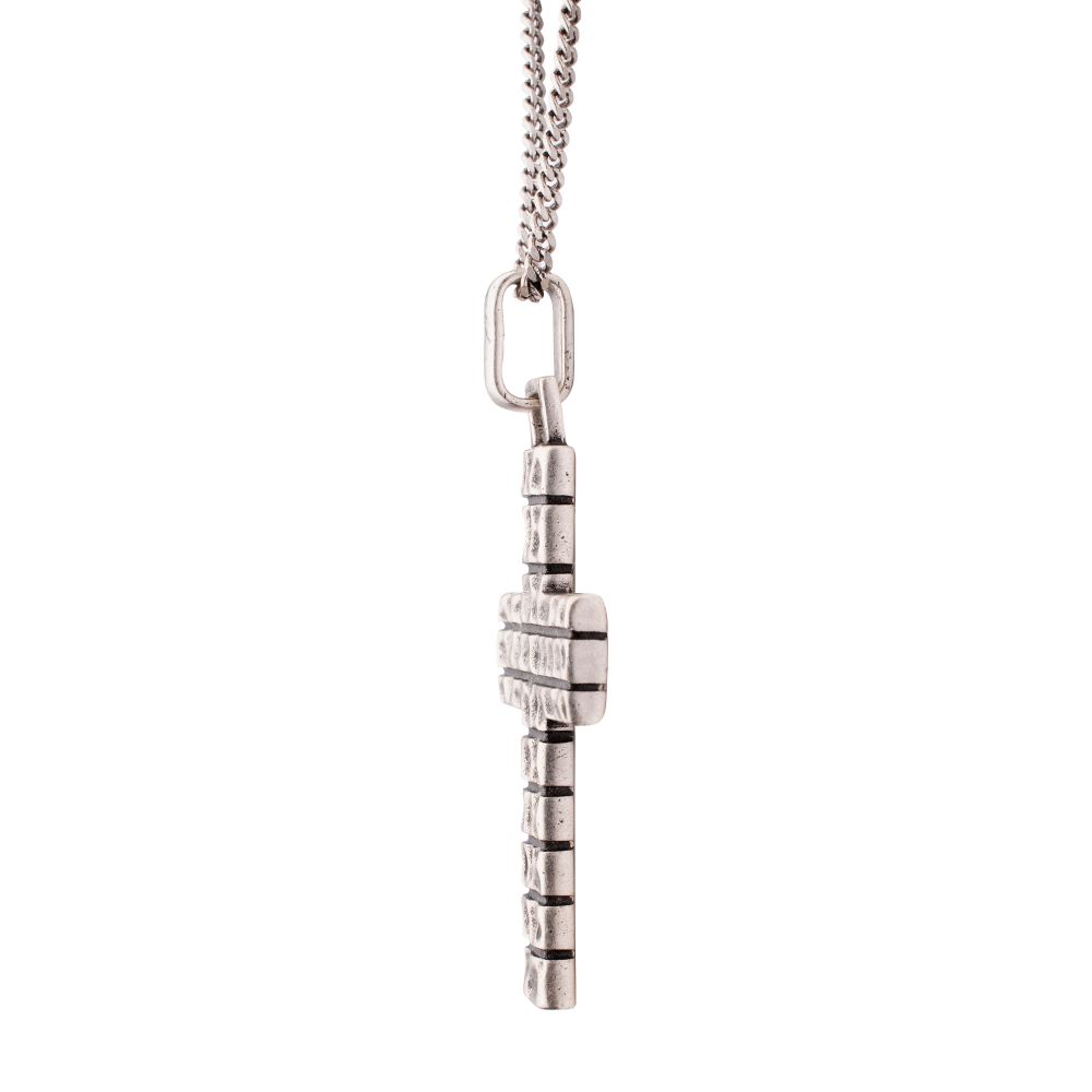 Men’s 925 Sterling Silver Hammered Cross Pendant with Box Chain