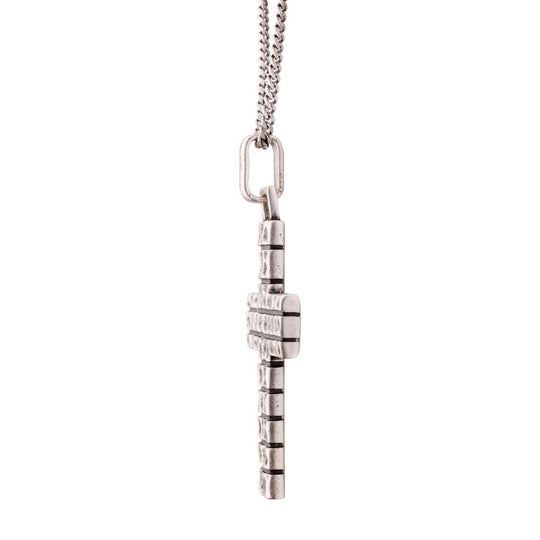 Men’s 925 Sterling Silver Hammered Cross Pendant with Box Chain