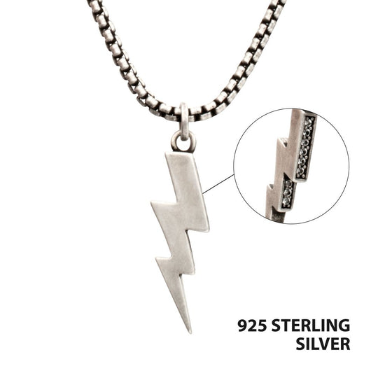 Men's Sterling Silver Lightning Bolt Pendant with White Sapphire