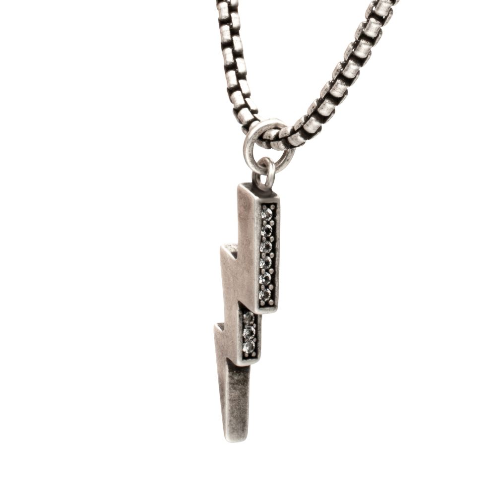 Men's Sterling Silver Lightning Bolt Pendant with White Sapphire