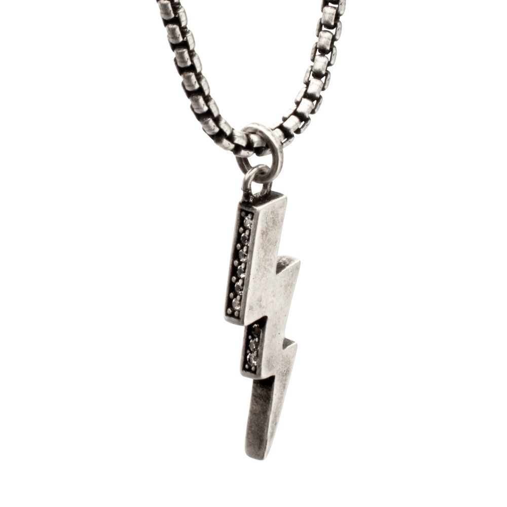 Men's Sterling Silver Lightning Bolt Pendant with White Sapphire