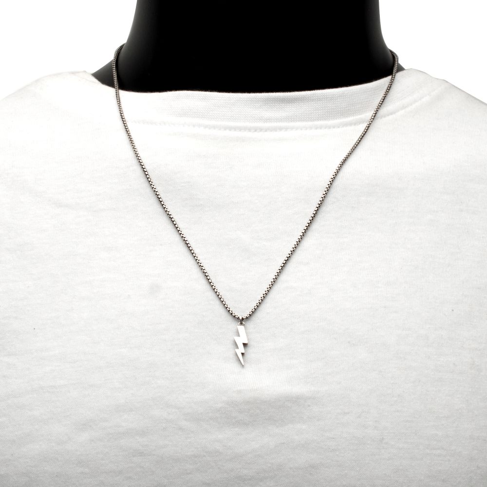 Men's Sterling Silver Lightning Bolt Pendant with White Sapphire
