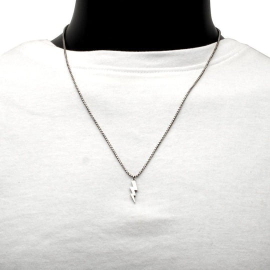 Men's Sterling Silver Lightning Bolt Pendant with White Sapphire