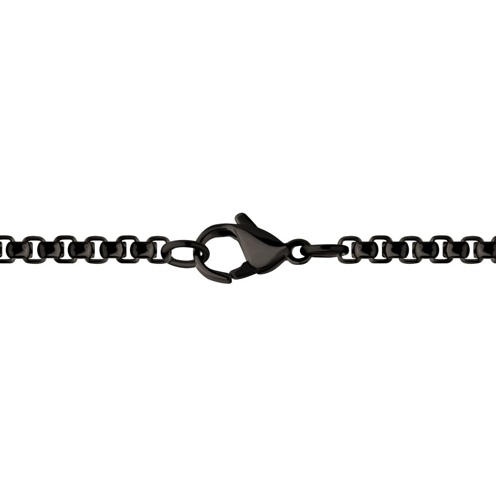 Men's Black IP Copper Carbon Cross Pendant with Black Sapphire & Box Chain