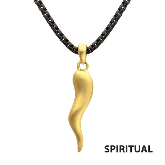 Men's Matte 18K Gold IP Italian Horn Pendant with Box Chain