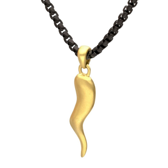 Men's Matte 18K Gold IP Italian Horn Pendant with Box Chain