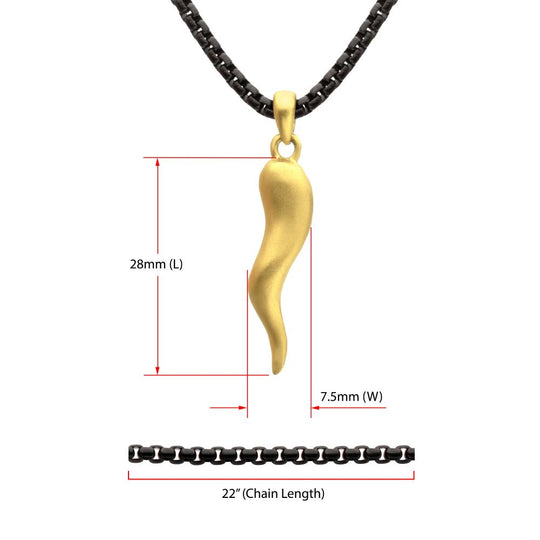 Men's Matte 18K Gold IP Italian Horn Pendant with Box Chain