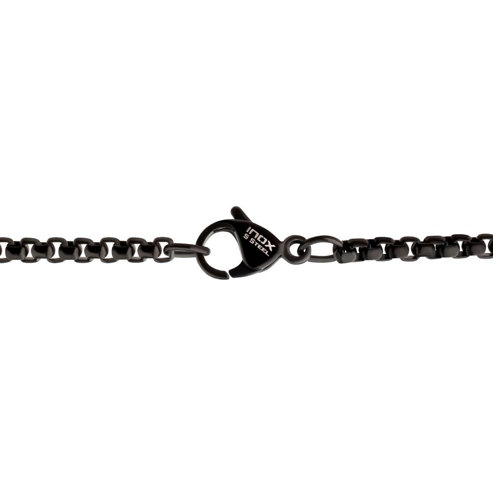 Men's Matte Black IP Steel Horn Pendant with Black Sapphire & Box Chain