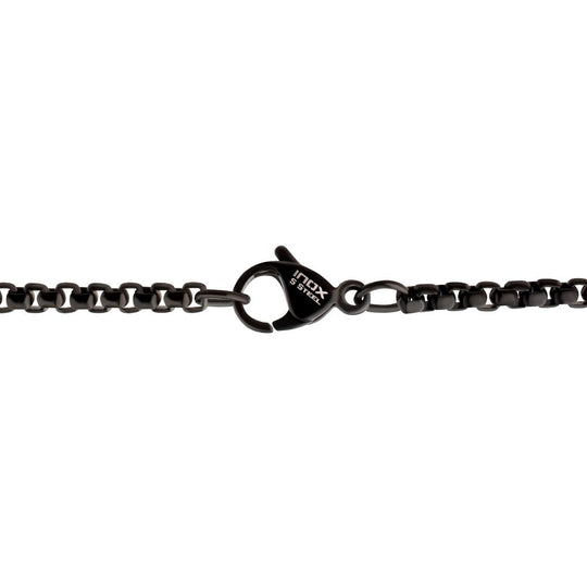 Men's Matte Black IP Steel Horn Pendant with Black Sapphire & Box Chain