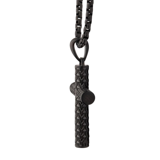 Men’s Black IP Matte Steel Scale Cross Pendant Necklace