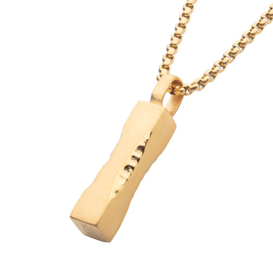 Men's Matte 18Kt Gold IP Chiseled Engravable Drop Pendant with Box Chain