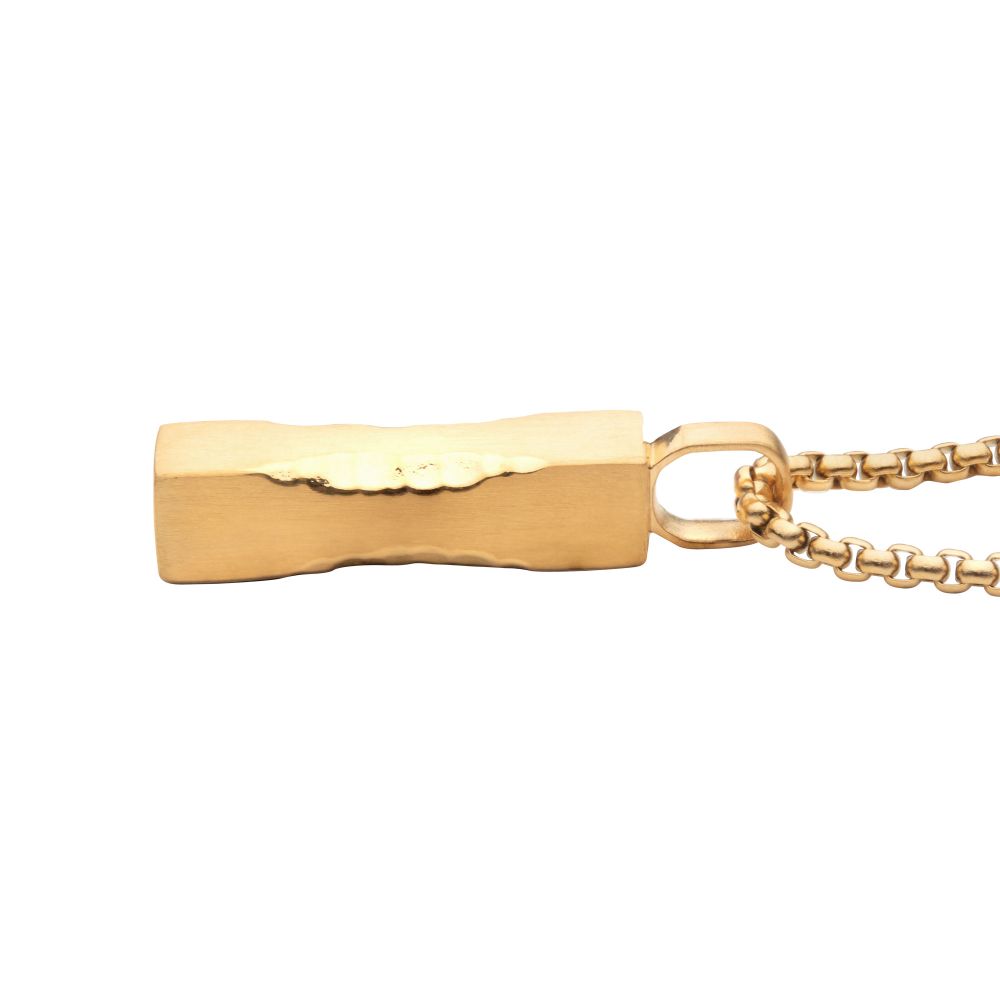 Men's Matte 18Kt Gold IP Chiseled Engravable Drop Pendant with Box Chain
