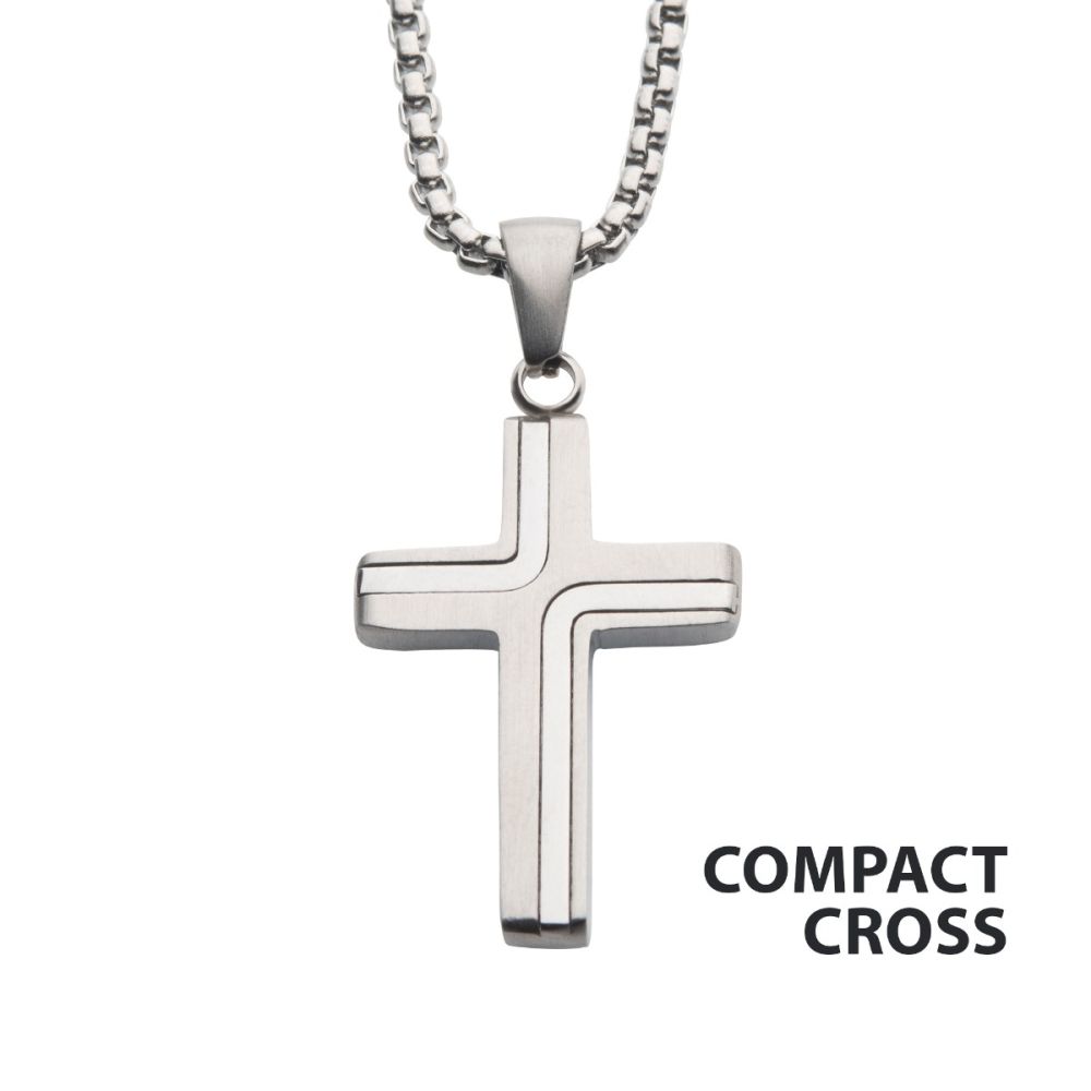 Men’s Stainless Steel Petite Cross Necklace – 22" Chain