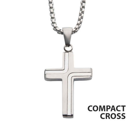 Men’s Stainless Steel Petite Cross Necklace – 22" Chain