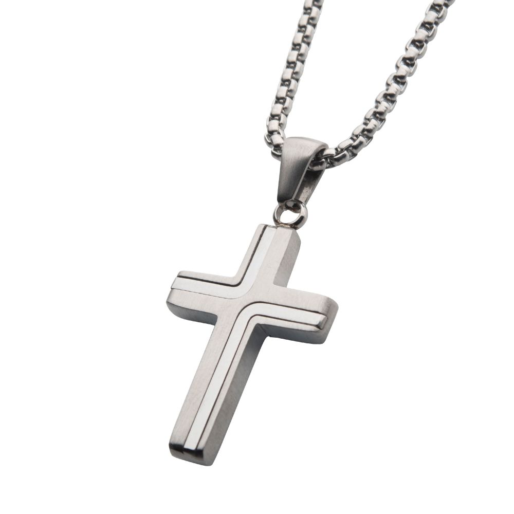 Men’s Stainless Steel Petite Cross Necklace – 22" Chain