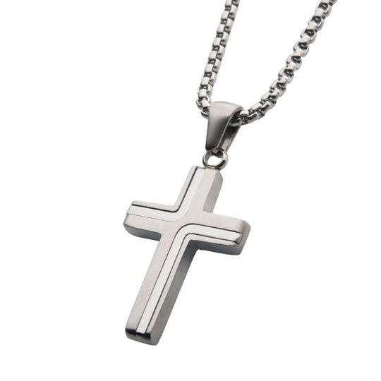 Men’s Stainless Steel Petite Cross Necklace – 22" Chain