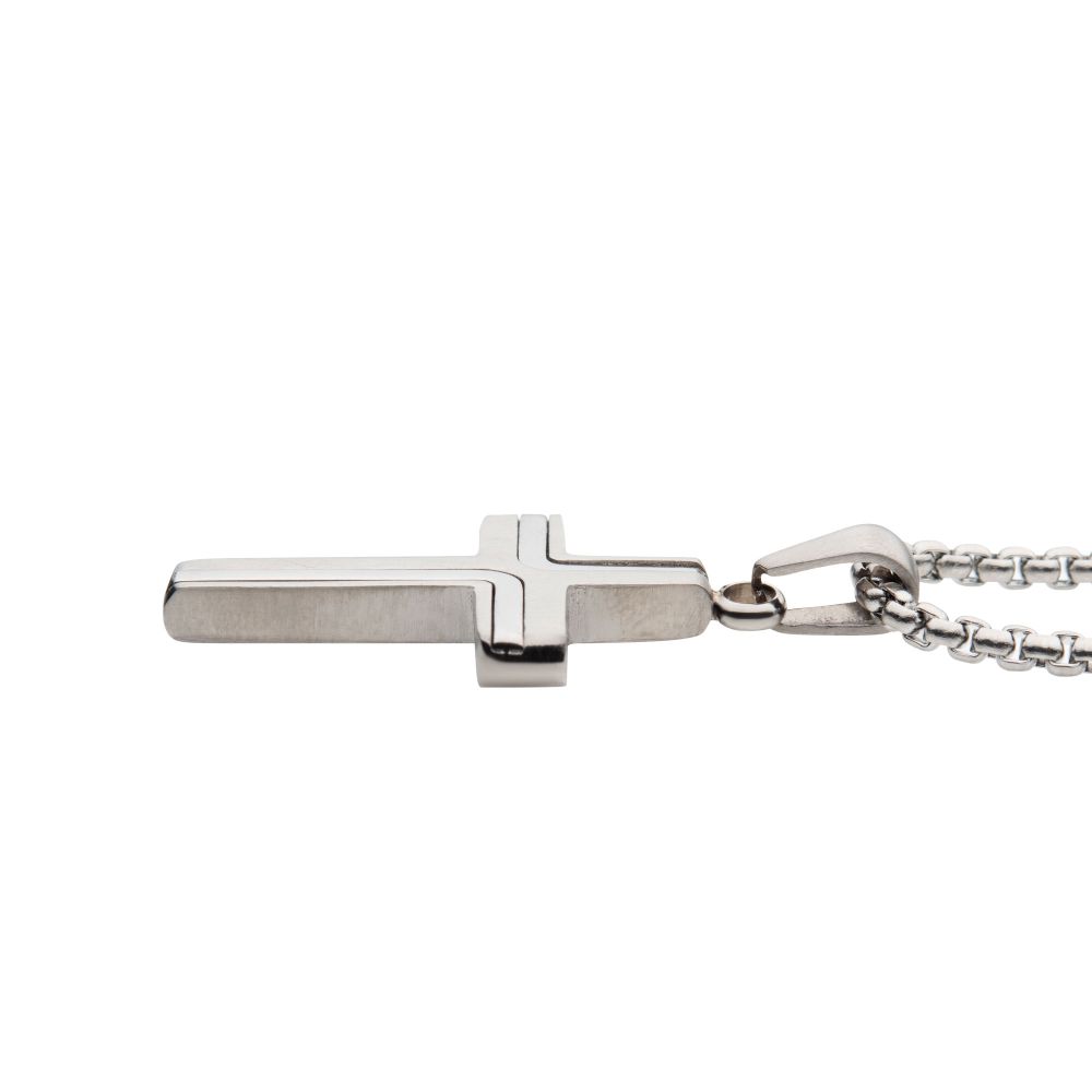 Men’s Stainless Steel Petite Cross Necklace – 22" Chain