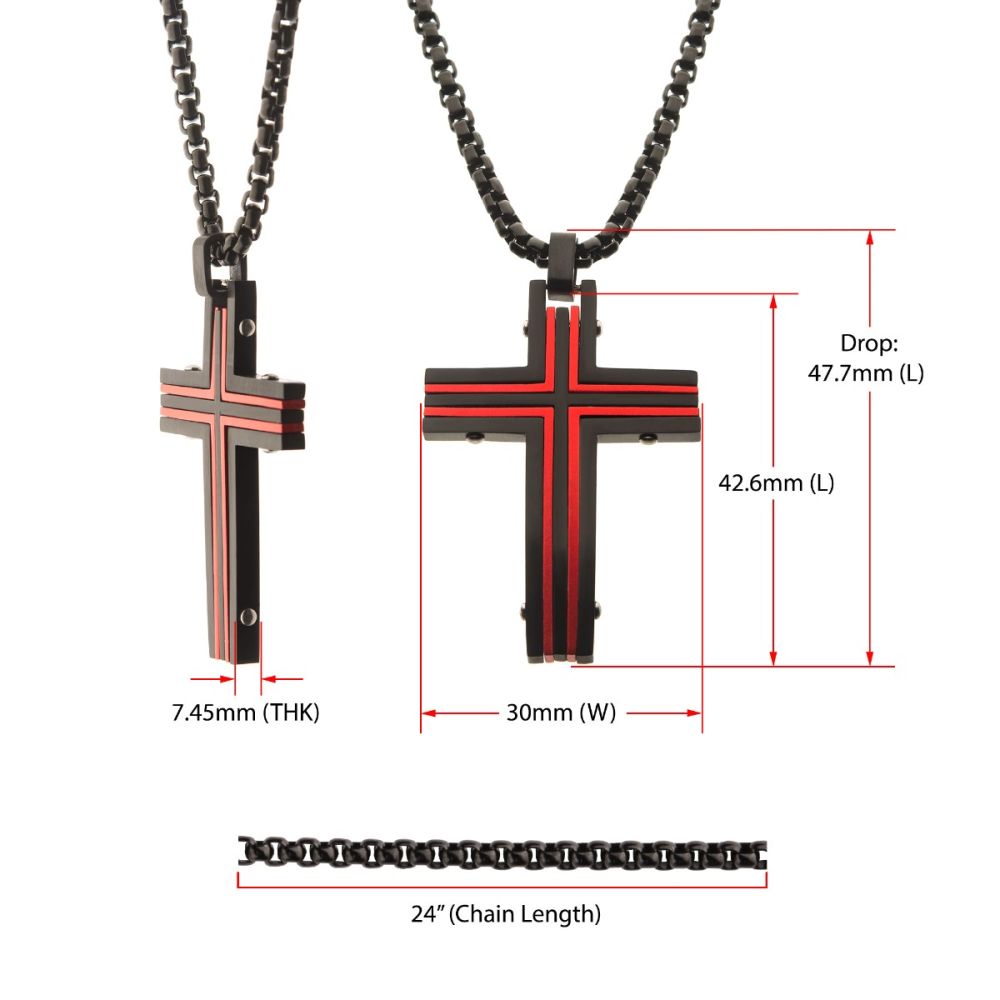 Men’s Black & Red Dante Cross Pendant Necklace