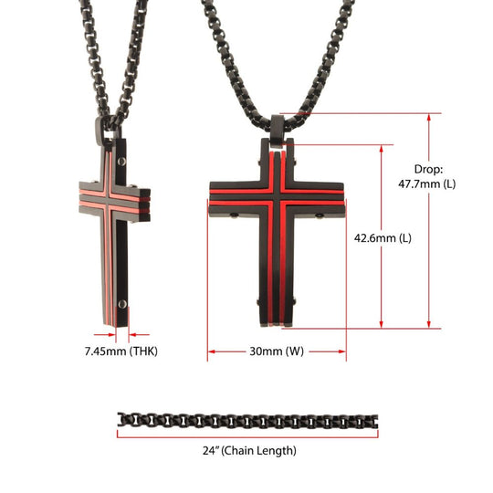 Men’s Black & Red Dante Cross Pendant Necklace