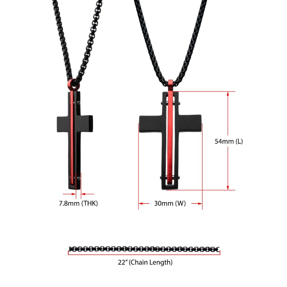 Men’s Dante Black & Red Cross Pendant Necklace