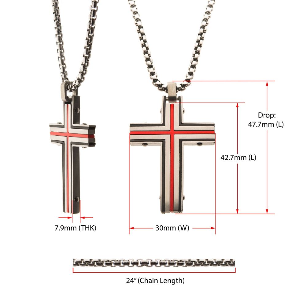Men’s Stainless Steel & Red Dante Cross Pendant Necklace