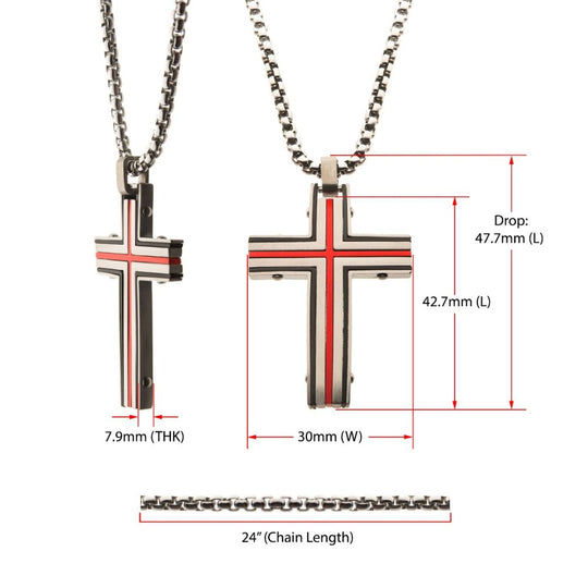 Men’s Stainless Steel & Red Dante Cross Pendant Necklace
