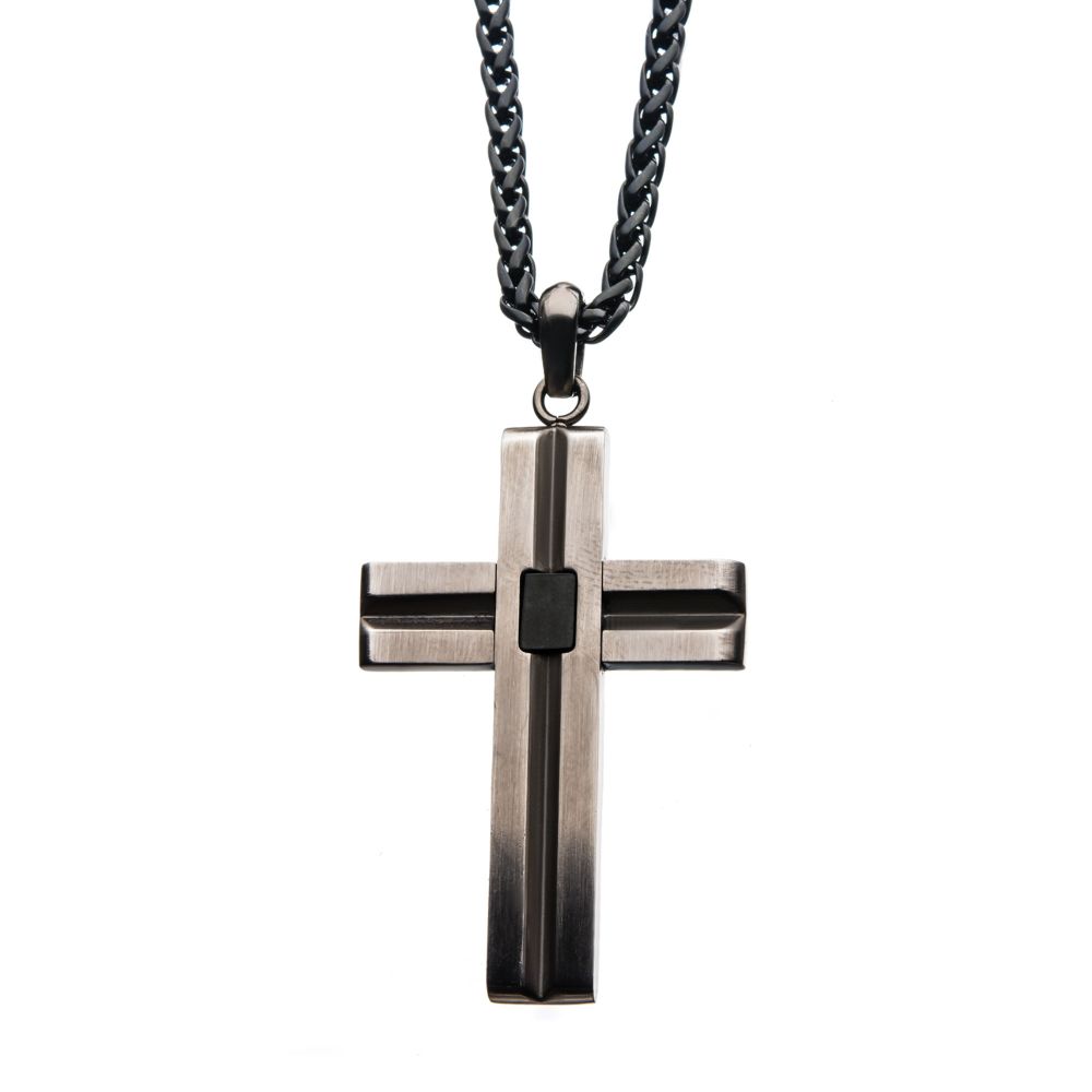 Men’s Stainless Steel & Black Antique Cross Pendant