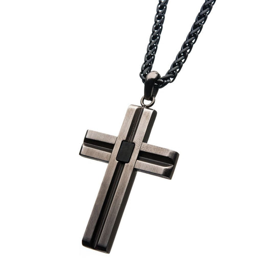 Men’s Stainless Steel & Black Antique Cross Pendant