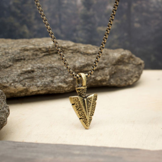 Men’s Antiqued Gold Arrowhead Pendant Necklace