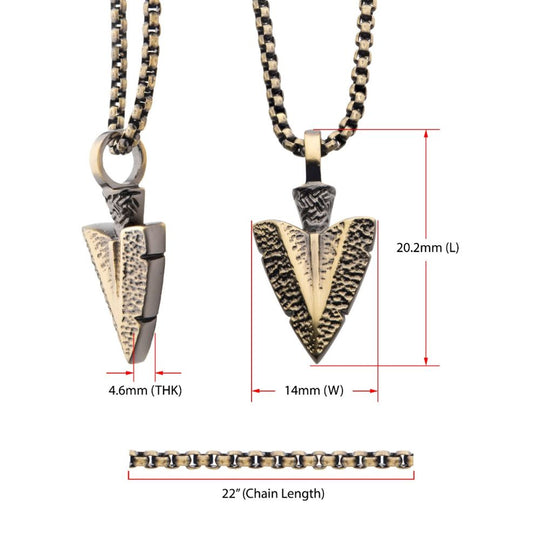 Men’s Antiqued Gold Arrowhead Pendant Necklace
