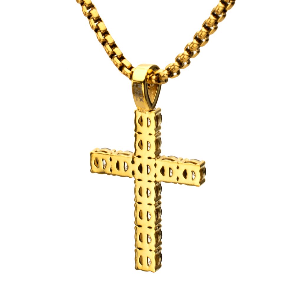Men's White Sapphire 18K Gold Cross Pendant