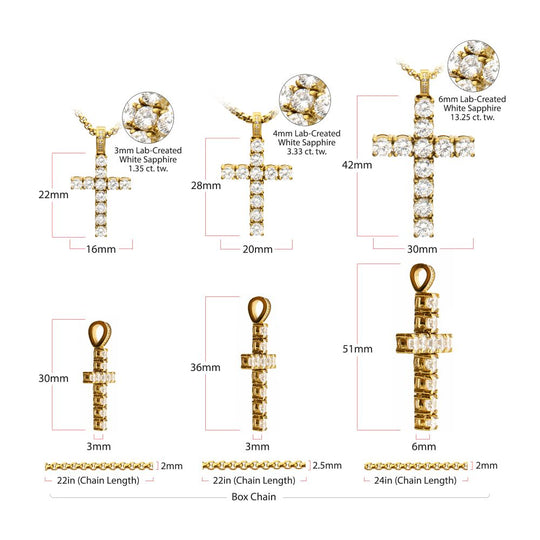 Men's White Sapphire 18K Gold Cross Pendant