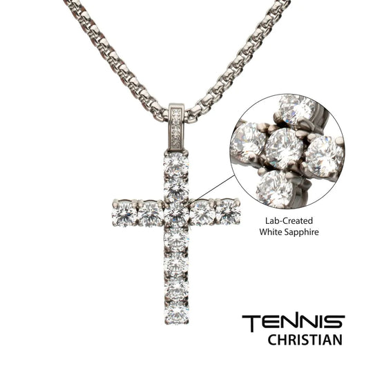 Men's Lab-Created White Sapphire Stainless Steel Cross Pendant