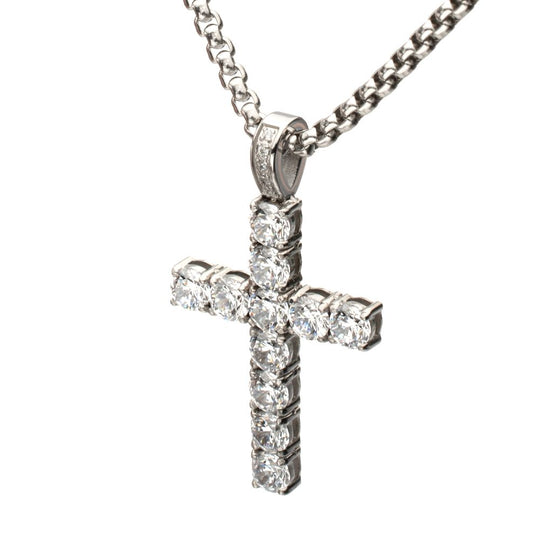 Men's Lab-Created White Sapphire Stainless Steel Cross Pendant