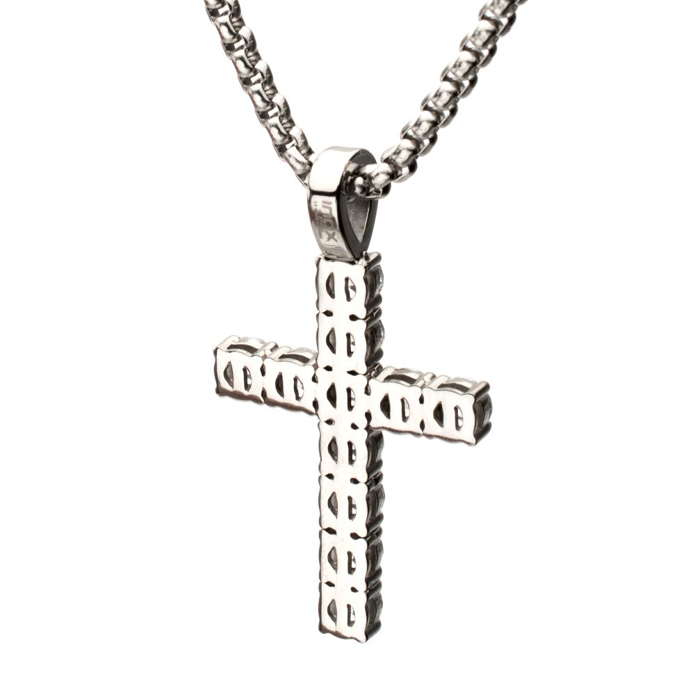 Men's Lab-Created White Sapphire Stainless Steel Cross Pendant