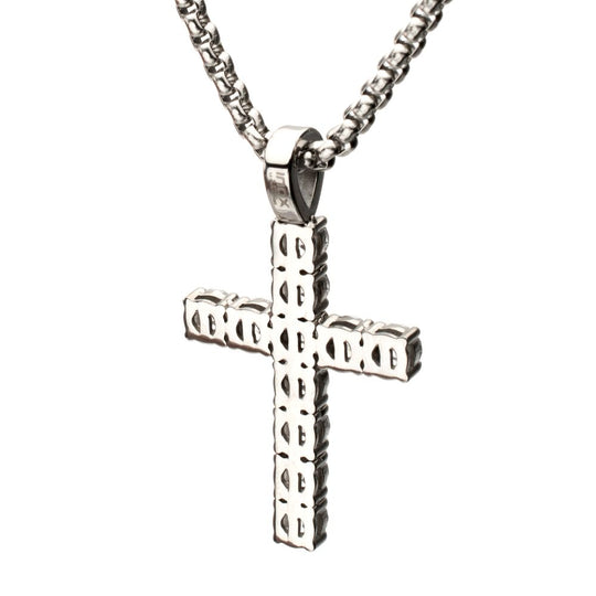 Men's Lab-Created White Sapphire Stainless Steel Cross Pendant
