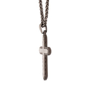 Gun Metal IP Stainless Steel Chiseled Bold Cross Firenze Pendant with Wheat Chain