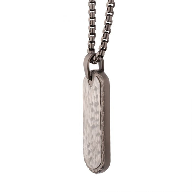 Gun Metal IP Stainless Steel Chiseled Bold Tag Firenze Pendant with Box Chain