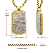 18K Gold IP Stainless Steel Chiseled Bold Tag Firenze Pendant with Box Chain