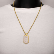 18K Gold IP Stainless Steel Chiseled Bold Tag Firenze Pendant with Box Chain