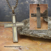 Gun Metal IP Steel Matte Finish Deer Antler Inlay with CZ Cross Pendant