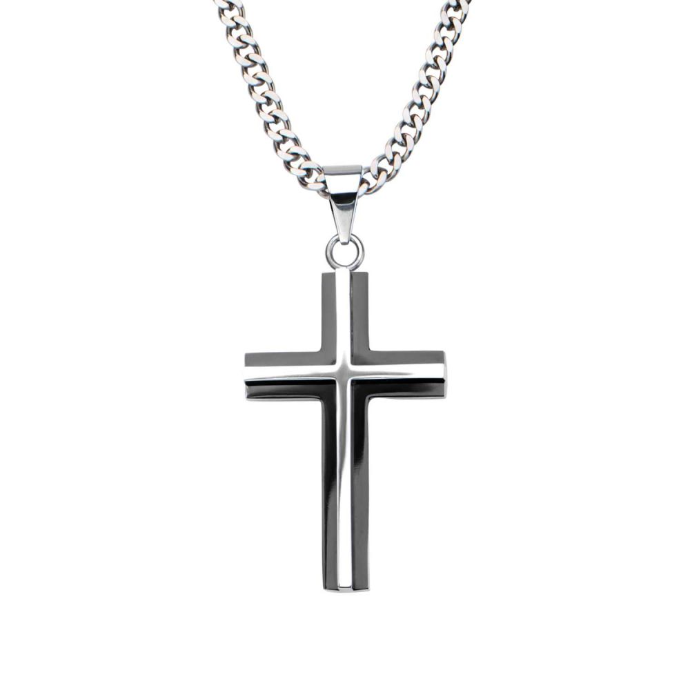 Men’s Black & Stainless Steel 3D Cross Necklace