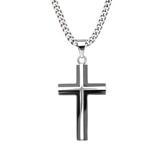 Men’s Black & Stainless Steel 3D Cross Necklace