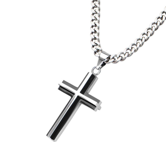 Men’s Black & Stainless Steel 3D Cross Necklace
