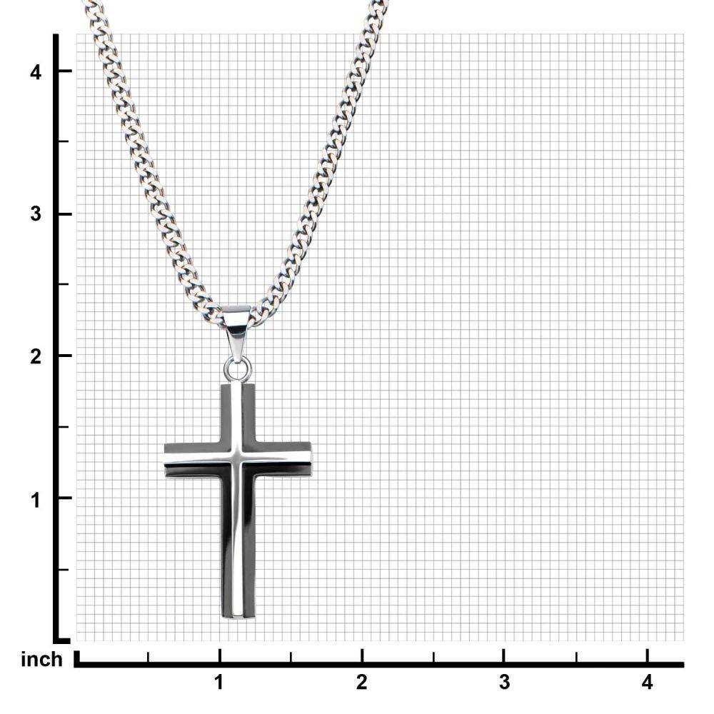 Men’s Black & Stainless Steel 3D Cross Necklace