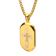 18Kt Gold IP Stainless Steel Clear CZ Inlay Cross Dogtag Pendant