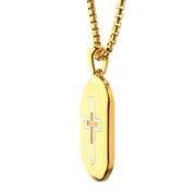 18Kt Gold IP Stainless Steel Clear CZ Inlay Cross Dogtag Pendant
