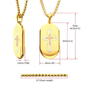18Kt Gold IP Stainless Steel Clear CZ Inlay Cross Dogtag Pendant