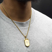 18Kt Gold IP Stainless Steel Clear CZ Inlay Cross Dogtag Pendant